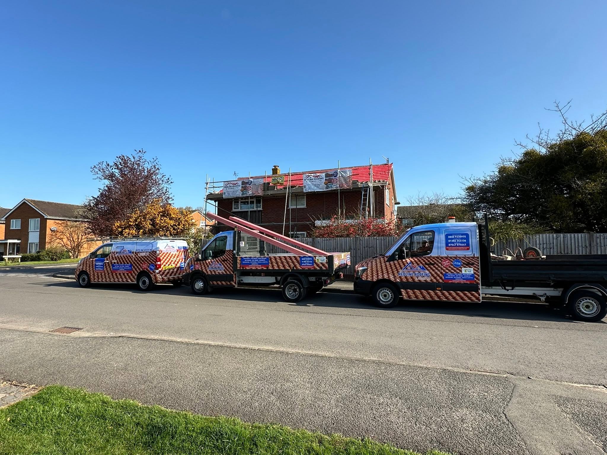 Levy Price and the Redline Roofing team at work in Evesham